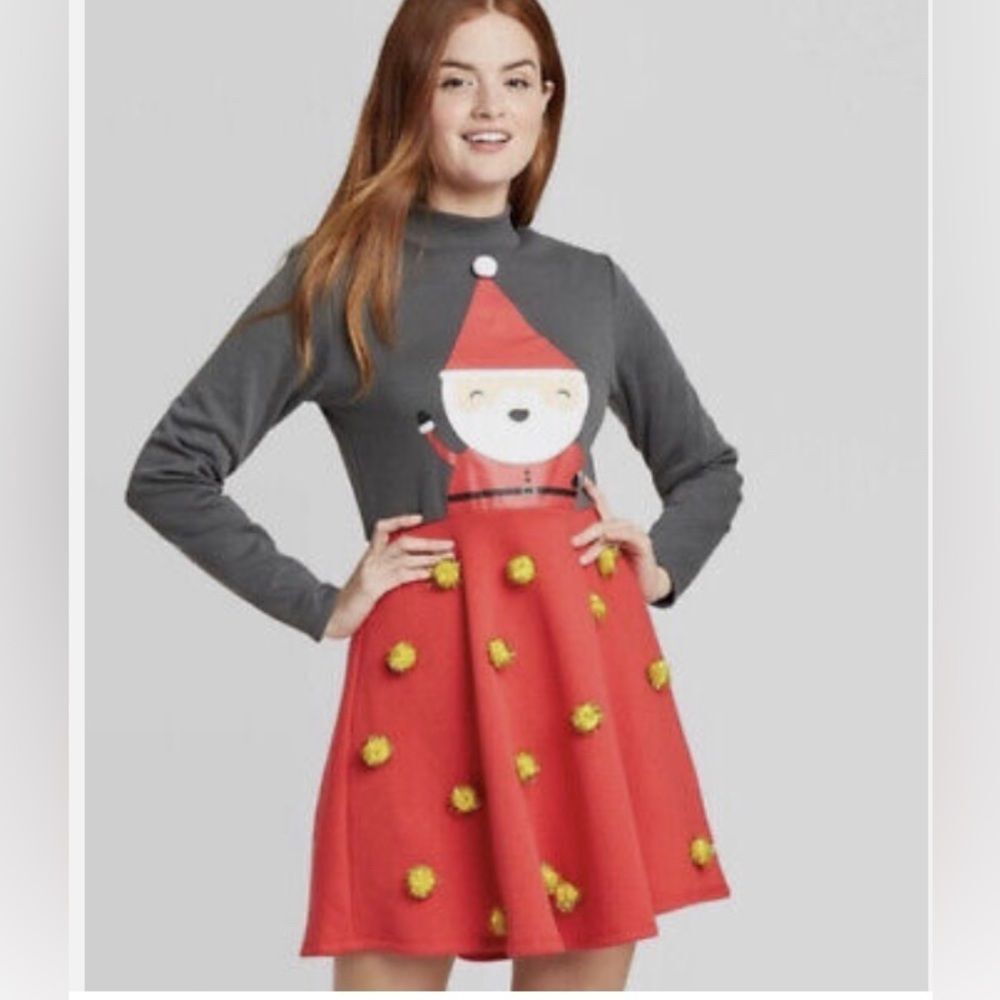 Christmas Santa Clause Pom Pom Holiday Festive Sweater Dress Size XL extra large